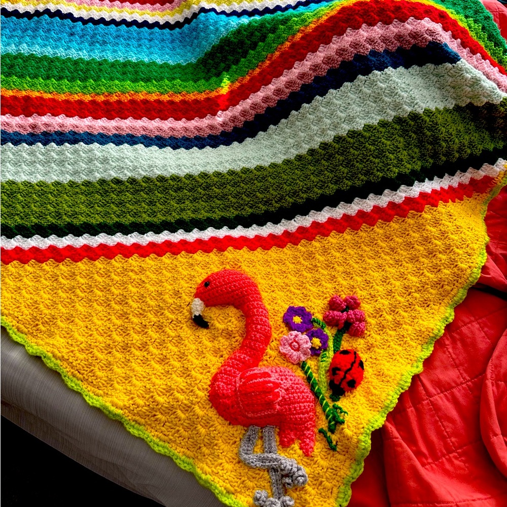 Flamingo 🦩 Rainbow Baby Blanket Crochet 🧶